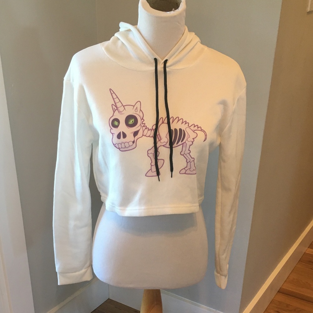 Unicorn Skelton hoodie crop top large